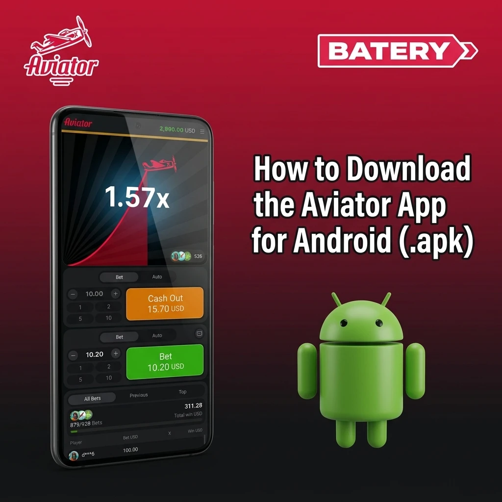 Steps to download and install Batery Aviator APK on Android, including enabling unknown sources and logging in to play