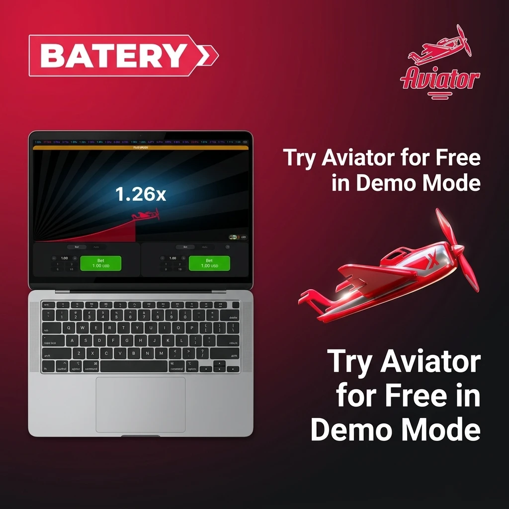 Aviator demo mode on Batery with virtual credits, dual bet option and live statistics panel shown on screen